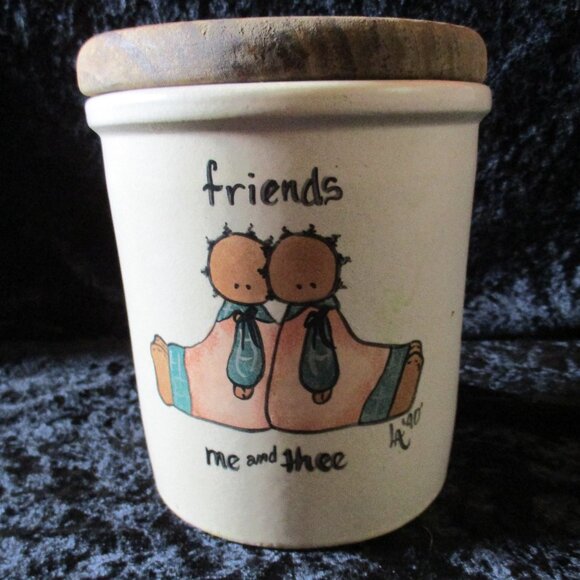 Vintage Robinson Ransbottom High Jar 1 Qt. Crock 'Friends Me & Thee' Pottery USA - Picture 1 of 7